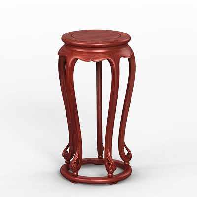 Classic Dark Red Wooden Flower Stand With Carved Design And Curved Legs 3d model