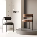 Modern Single Chairs With Black Brown Leather Upholstery And Metal Frame Curved Backrest