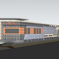 Modern Building Exterior With Glass Curtain Wall Colorful Panels And Open Sky