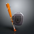 Household Cleaning Tool With Orange Long Rod And Attached Gray Storage Backpack