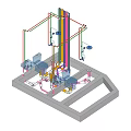 Colorful Industrial Pipes Network 3D Model On White Platform Structure Design