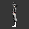 Anime Warrior Character With Spiky Black Hair Gray Top Red Belt Black Pants And White Boots