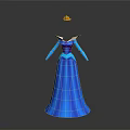 Elegant Blue Long Dress With White Collar And Orange Decorative Hat