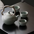 Light Green Ceramic Tea Set With Curved Handle Teapot And Matching Teacups