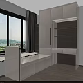 Modern White Wardrobe Interior Design With Open Shelves And Window Seating 3d model