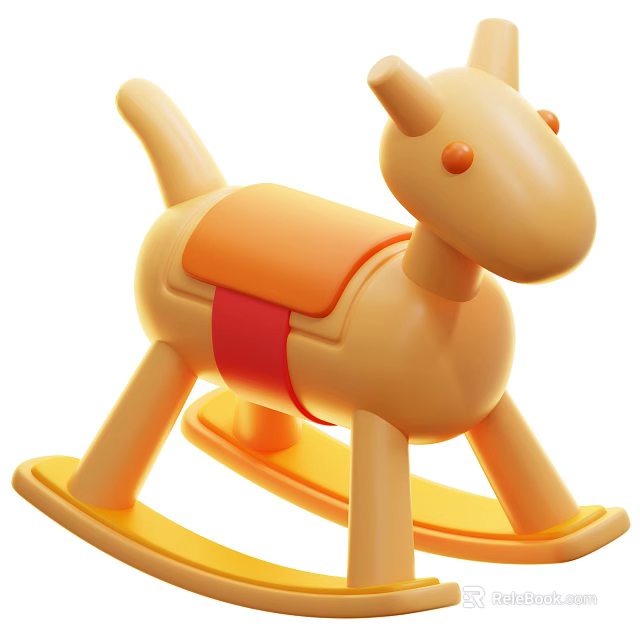 Yellow Rocking Horse Toy with Orange Saddle and Red Strap for Kids Playtime Fun 3d model 
