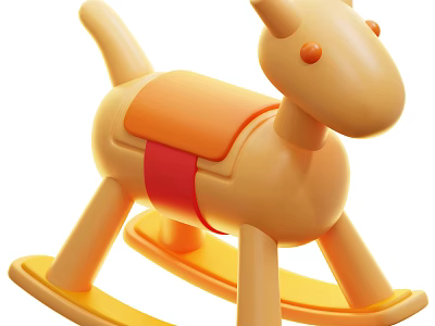 Yellow Rocking Horse Toy with Orange Saddle and Red Strap for Kids Playtime Fun 3d model