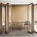 Modern Interior Design With Open Wooden Frame Glass Folding Doors Connecting Dining Area