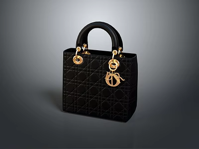 Elegant Black Quilted Handbag With Golden Handle And Branded Charm Decoration 3d model