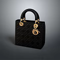 Elegant Black Quilted Handbag With Golden Handle And Branded Charm Decoration