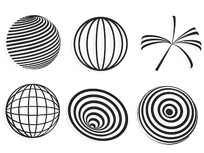 Artistic Silhouette Spheres Collection With Various Line Patterns And Geometric Designs 3d model