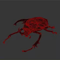 Striking Red Beetle With Large Curved Horns On Dark Background 3d model