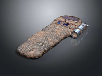 Brown Textured Outdoor Sleeping Bag With Portable Inflation Pump And Comfortable Lining 3d model