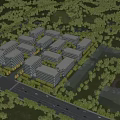 Industrial Factory Buildings Complex With Greenery And Roads 3d model