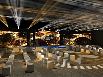 Stage Design With Dynamic Lighting Effects And Backdrop Screen Decor Setup 3d model