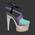 Fashionable Platform Sandals with Teal Purple Snake Print Straps and Thick Stylish Soles