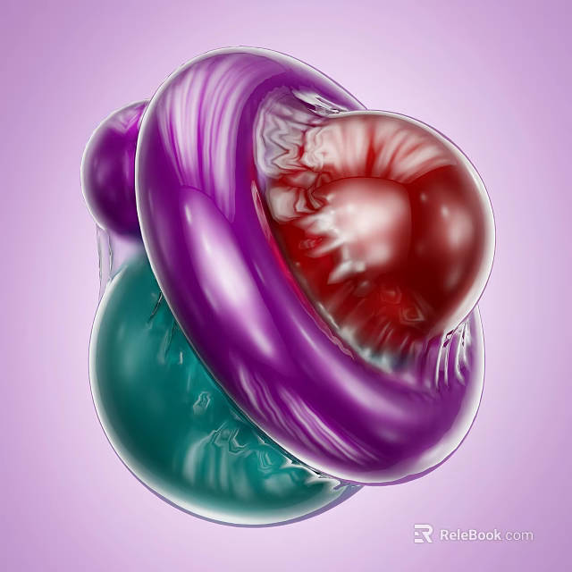 Abstract Colorful 3D Sculpture With Purple Red And Green Smooth Glossy Surfaces 3d model 