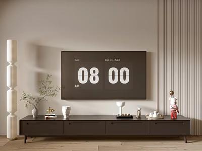 Modern Black Living Room TV Stand With TV And Decorative Ornaments 3d model