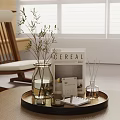 Minimalist Interior Decorative Tray With Green Plant Magazine Calendar And Diffuser
