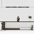 Modern Coffee Bar Counter Design With Stools Plant And Hanging Sign