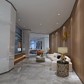 Contemporary Public Office Area With Long Conference Tables Ergonomic Chairs Pendant Lights And Wall Art