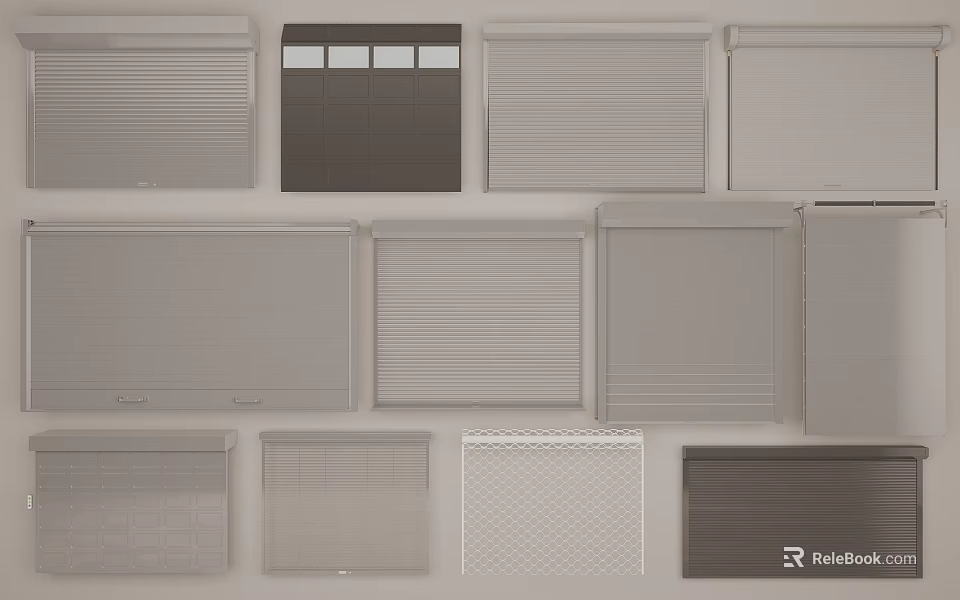 Various Modern Roller Blinds And Window Shutters With Different Textures And Designs 3d model