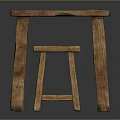 Two Rustic Wooden Stools With Simple Design And Four Legged Textured Structure