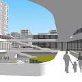 Modern Office Building Complex With Green Roofs And Central Landscaped Plaza