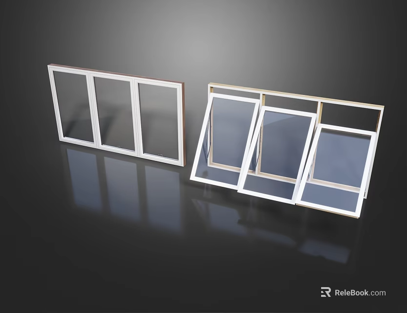 Modern Casement Windows With White Frame And Multiple Glass Panels For Home Use 3d model 