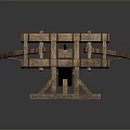 Ancient Wooden Medieval Siege Weapon With Catapult Structure And Wooden Beams
