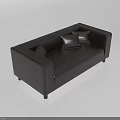 Black Leather Double Sofa with Modern Armrests and Two Cushions in Simple Design 3d model