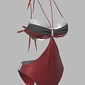 Red One Piece Swimsuit With Halter Neck Tie Design And White Black Stripes