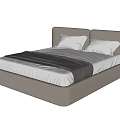 Modern Double Bed With Upholstered Headboard White Sheets Gray Blanket And Pillows 3d model