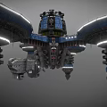 Cartoon Scenario Of Sci Fi Spaceship With Multiple Disc Structures Tower Top Blue Gray Details