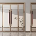 Modern Glass Doors With Gold Frame Handles And Marble Floor Plant Vase