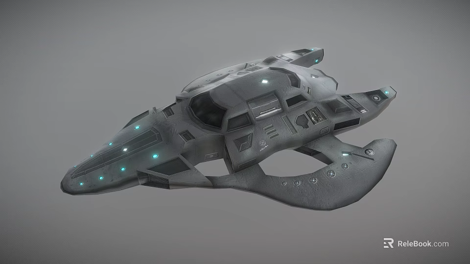 Futuristic Gray Spaceship With Sleek Metallic Body Glowing Lights And Aerodynamic Design 3d model 
