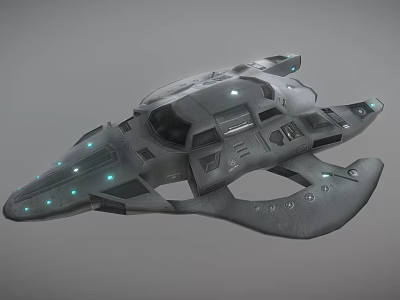 Futuristic Gray Spaceship With Sleek Metallic Body Glowing Lights And Aerodynamic Design 3d model