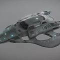 Futuristic Gray Spaceship With Sleek Metallic Body Glowing Lights And Aerodynamic Design
