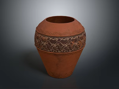 Handcrafted Brown Terracotta Vase With Intricate Decorative Patterns For Home Decor 3d model