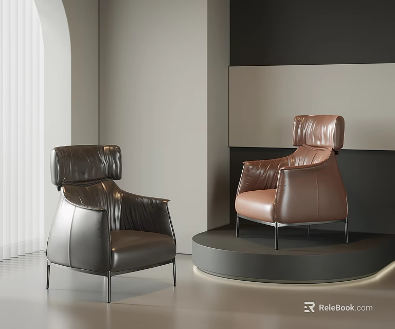 Modern Black and Brown Leather Single Sofa for Modern Interior Display Platform 3d model