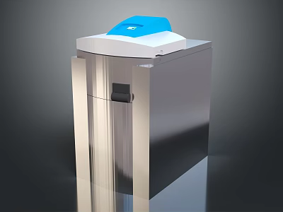 Modern Self Service Kiosk With Blue Top And Stainless Steel Body Design 3d model