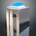 Modern Self Service Kiosk With Blue Top And Stainless Steel Body Design
