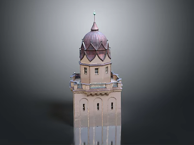 Classical Tower Architecture With Brown Dome Balcony And Beige Exterior Windows 3d model