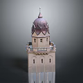 Classical Tower Architecture With Brown Dome Balcony And Beige Exterior Windows 3d model