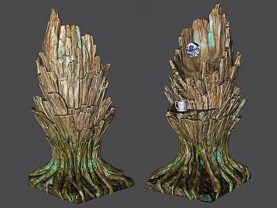 Cartoon Scene With Two Tree Stump Decorations Featuring Glowing Gem Accents 3d model