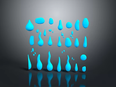 Wooden Stone Craft Decorations with Water Drop Shapes in Various Sizes and Surface Reflections 3d model