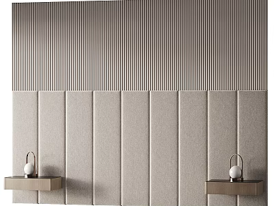 Elegant Background Wall With Striped Design And Upholstered Panels Featuring Small Shelves And Decorative Orbs 3d model