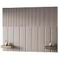 Elegant Background Wall With Striped Design And Upholstered Panels Featuring Small Shelves And Decorative Orbs