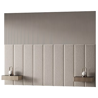 Elegant Background Wall With Striped Design And Upholstered Panels Featuring Small Shelves And Decorative Orbs 3d model