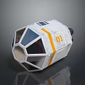 White Equipment With Yellow Stripe Number 10 Geometric Design Transparent Panel And Structured Body